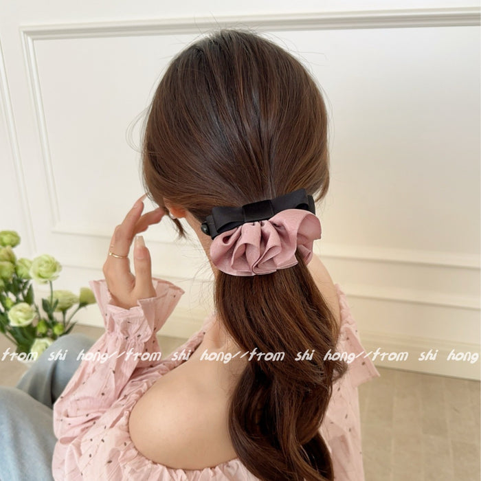 Wholesale Temperament satin bow hem women's high skull top high ponytail vertical clip high-end horizontal clip hair new