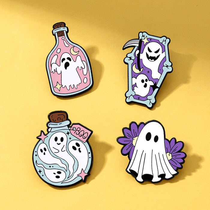 Wholesale  Badge Horror Clothes Decorations White Ghost Alloy Brooch