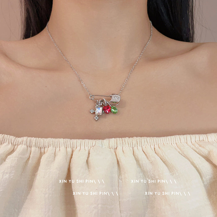 Wholesale Colorful zircon cross necklace with niche design, collarbone chain, light luxury, exquisite necklace