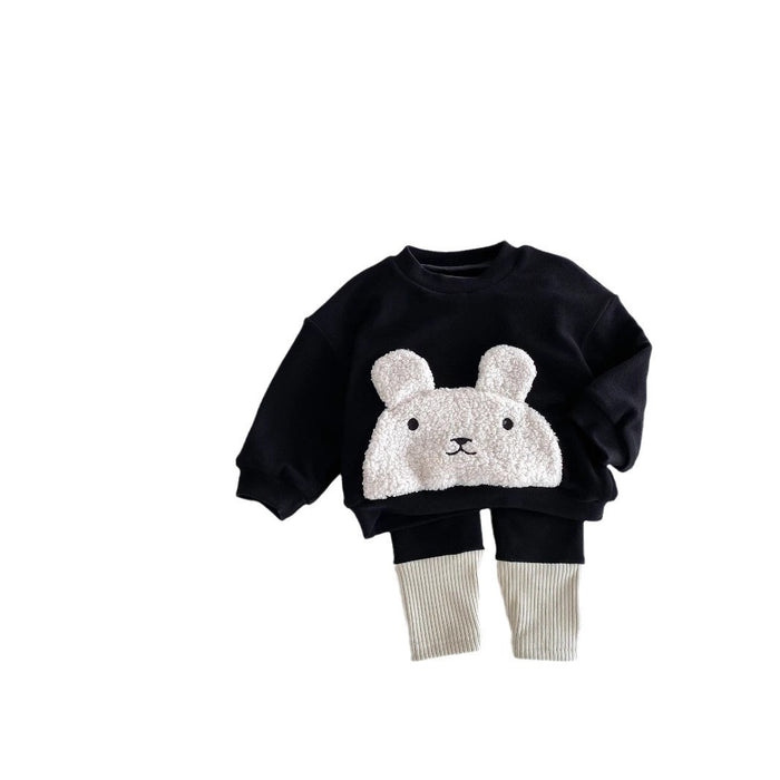 Wholesale Little Bear Splicing Pants with Velvet Set Baby Cute Bear Head Hoodie Color Blocked Bottom Pants with Velvet Winter JDC-BC-WeiNiS038