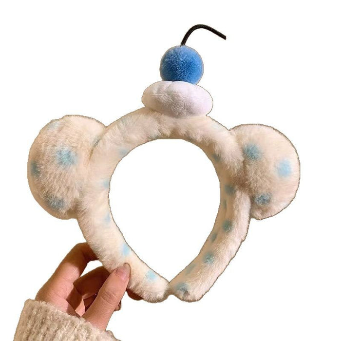 Wholesale Blue polka dot bear ear plush headband
