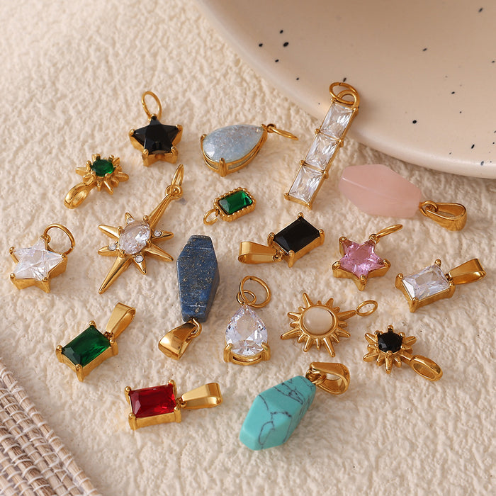 Wholesale DIY Gold-Plated Geometric Colored Gemstone Necklace Pendant