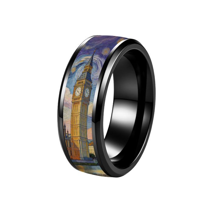 Wholesale Vintage Starry Sky Big Ben Stainless Steel Ring Jewelry Accessory