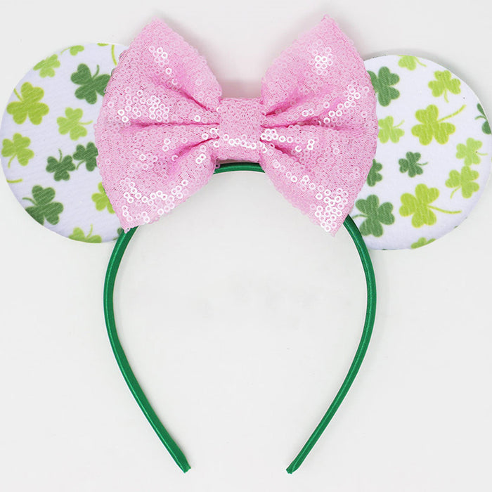 Wholesale Irish Festival Glitter Clover Bow Headband JDC-HD-Lanju002