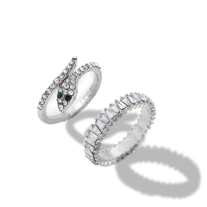 Wholesale Jewelry snake shaped diamond inlaid ring, personalized irregular alloy layered ring