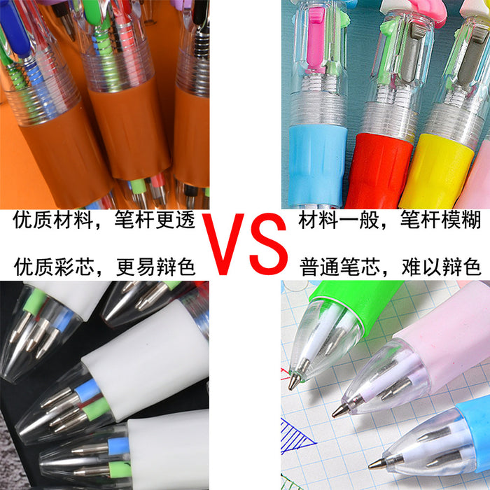 Wholesale 5pcs/ 60pcs  Cartoon Mini Four-Color Ballpoint Pen Cute Primary School Student Handbook Pen Multi-Color Ballpoint Pen Stationery Small Gift