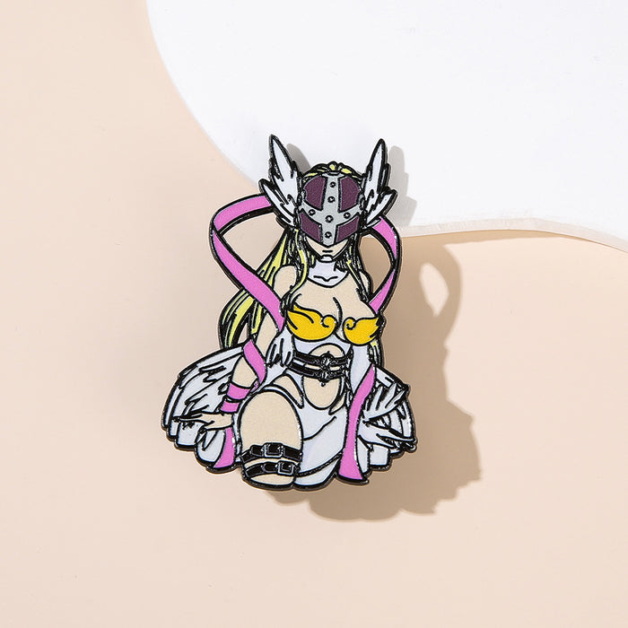 Wholesale Electroplated Metal Digimon Angewomon Anime Lapel Pin Brooch Cartoon Badge For Backpack Bag Party Gift