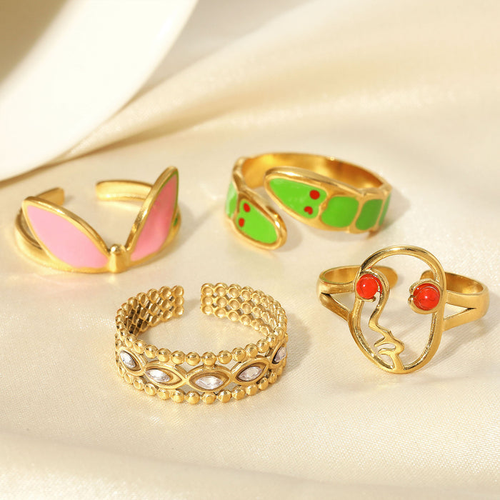Wholesale Stainless Steel Gold Enamel Accented Rings
