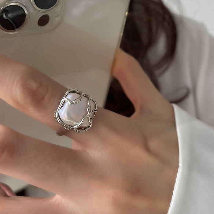 Wholesale Retro pearl ring, female personality trend, square opening ring, personality temperament, index finger