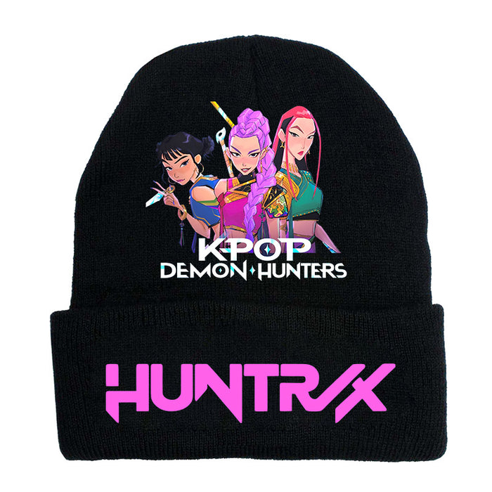 Wholesale Kpop Knitted hat fashion curled brim beanie printed