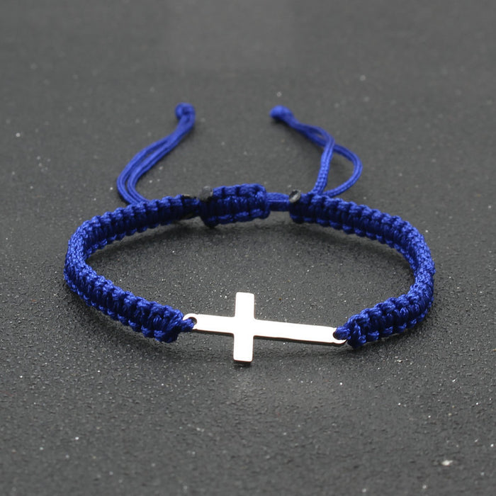 Wholesale Simple Stainless Steel Cross Bracelet Hand-woven Adjustable Red Rope Bracelet Couple Bracelet JDC-BT-SX014