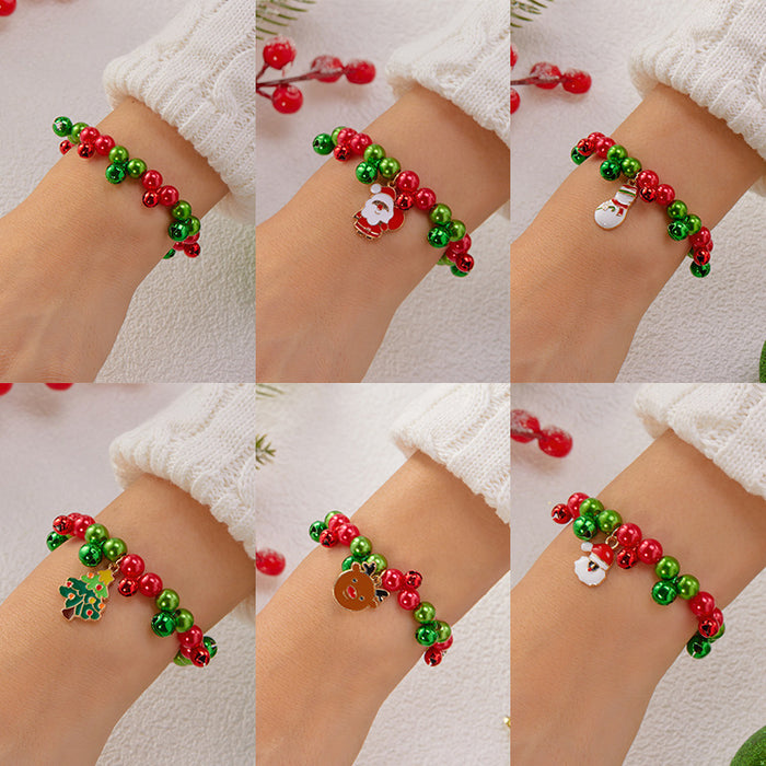Wholesale Christmas Cartoon Santa Elk Pendant Bead Bracelet Alloy Fashion Accessory