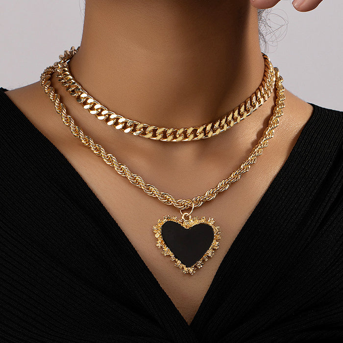 Wholesale Double Layer Heart Shaped Alloy Necklace JDC-NE-WeiY007