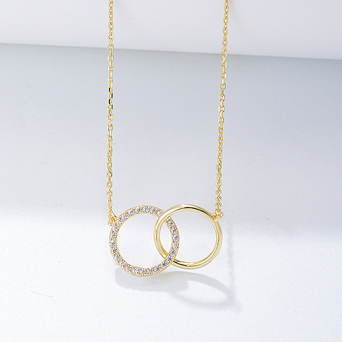 Wholesale Silver Diamond Double Circle Double Ring Necklace Chain