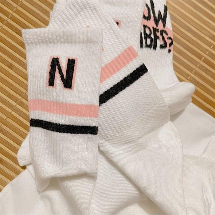 Wholesale Cotton White Letter Women's Long Socks JDC-SK-PengC004