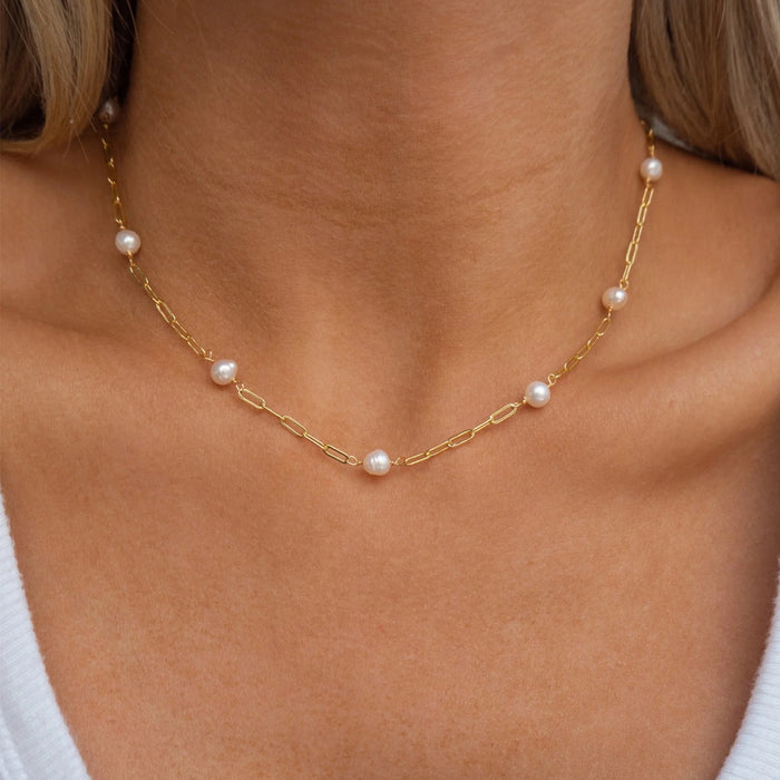 Wholesale Pearl necklace, fashionable stainless steel collarbone chain, handmade chain jewelry