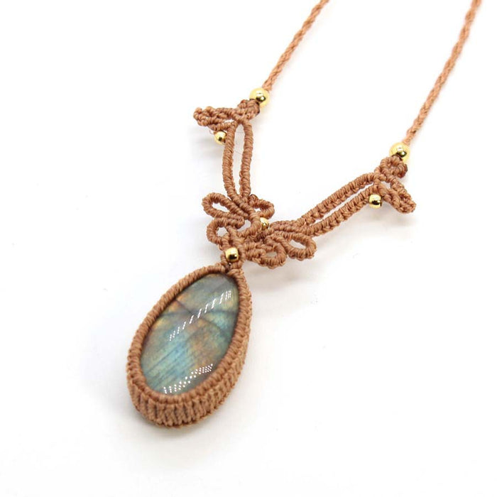 Wholesale Women S Vintage Bohemian Handmade Necklace Irregular Drop Natural Stone Pendant Braided Chain Fashion Jewelry Accessory