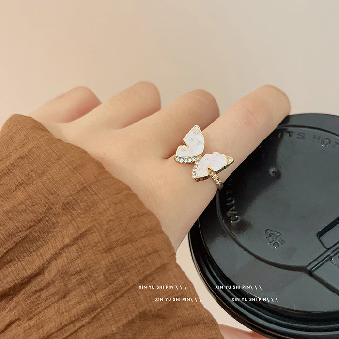 Wholesale Pink butterfly ring, light luxury temperament, niche design, high-end feel, ring ring design