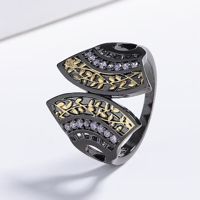 Wholesale Black Gold Dual Color Diamond Set Alloy Ring JDC-RS-Yud020