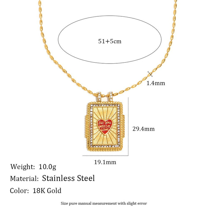 Wholesale Stainless steel jewelry trendy gold plated tarot card square pendant with dripping oil round flower necklace