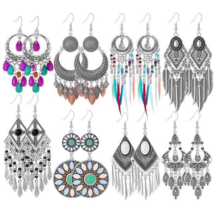 Wholesale 2pcs Bohemian Vintage Flower Tassel Elegant Earrings