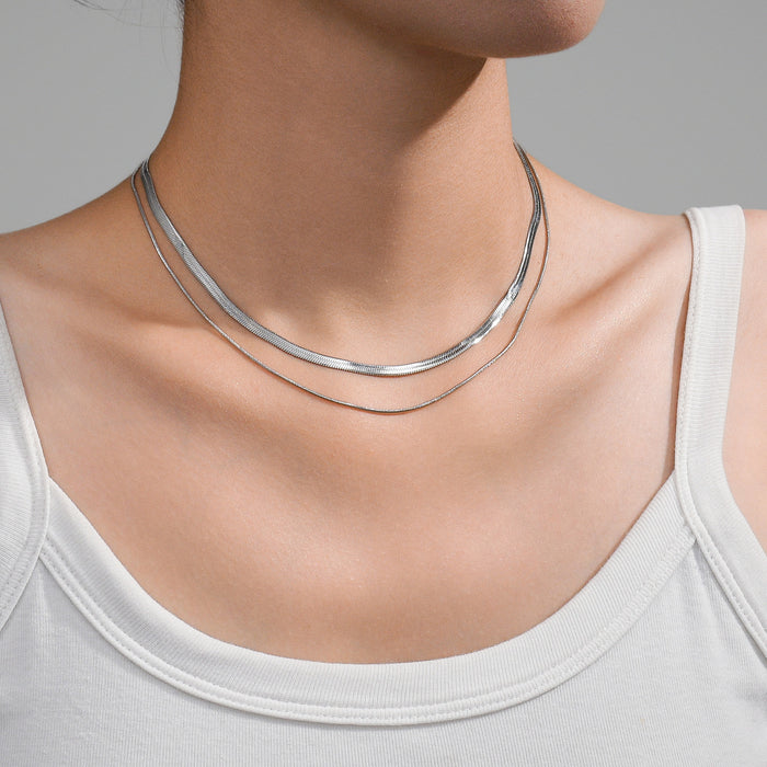 Wholesale 2pcs Stacked necklaces,  plain chain,  snake bone,  titanium steel chain