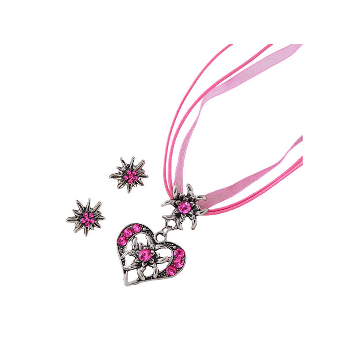 Wholesale Vintage and high-end necklace set with diamond studded heart pendant accessories