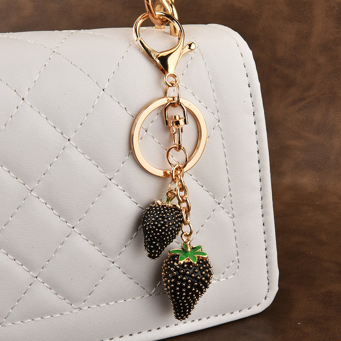 Wholesale strawberry fruit lady cute alloy keychain key bag pendant
