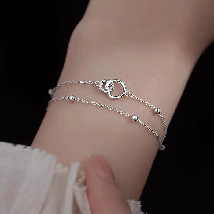 Wholesale Silver plated circular bracelet for girls, niche design, high-end feel, light luxury bracelet, handmade accessory