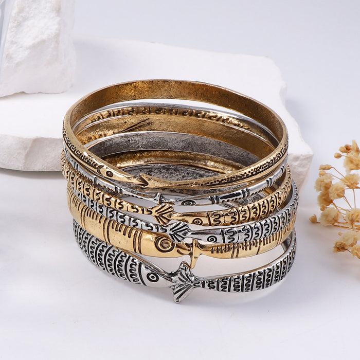 Wholesale Sense Multi-layer Stacked Alloy Marine Animal Fish Bracelet for Women
