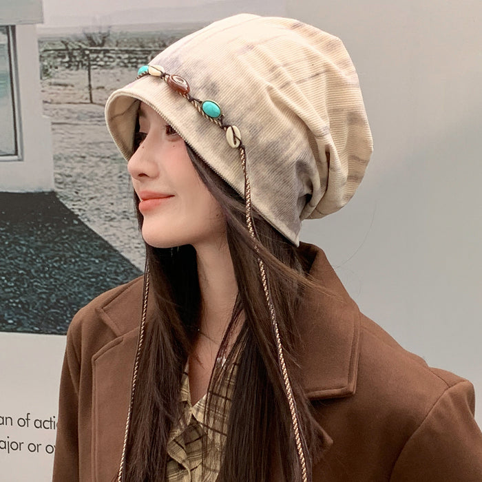 Wholesale Bohemian tie-dye pile hat with tassel beads and all-match windproof cold hat