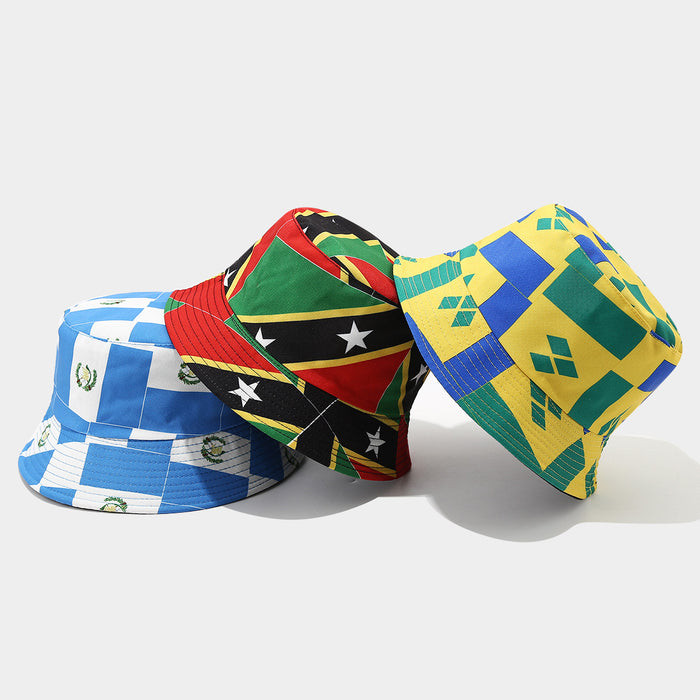 Wholesale Summer World Cup National Flags Pattern Double-Sided Bucket Fashionhat for Men and Women