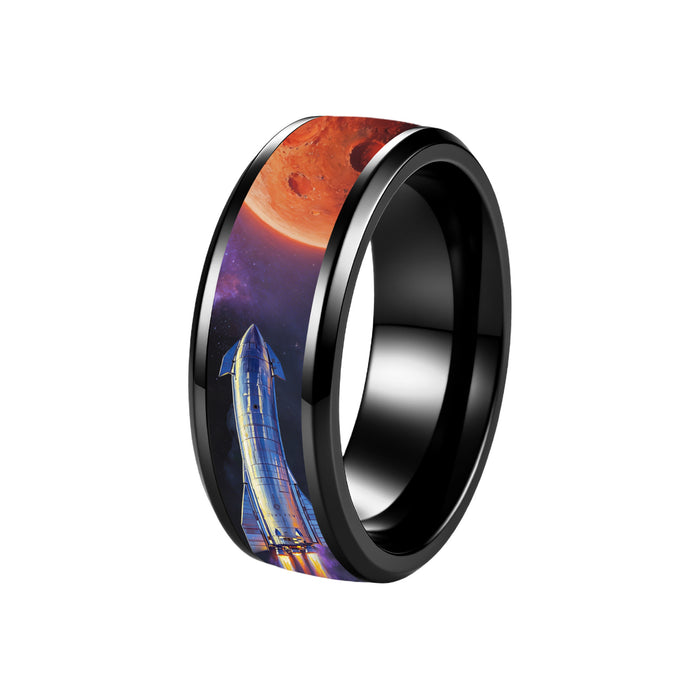 Wholesale Space Starship Printed Stainless Steel Ring Fashion Jewelry Accessory