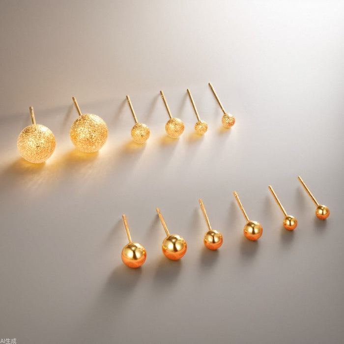 Wholesale 12Pcs/pack Copper Gold-plated Frosted Smooth Round Exquisite Earrings Simple Earrings JDC-ES-XP002