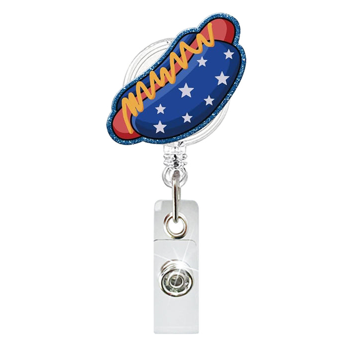 Wholesale Acrylic Independence Day Flag Sausage Footprints Retractable Badge Scroll Keychain JDC-KC-ZhuoJin001