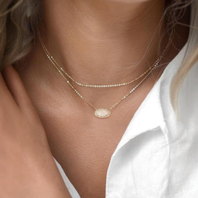 Wholesale Gilded exquisite pendant necklace, oval gemstone crystal, light luxury item