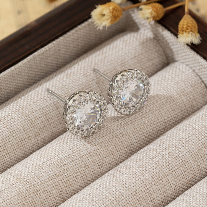 Wholesale Full Diamond Inlaid Three-Dimensional Zircon Stud Earrings Round Earrings