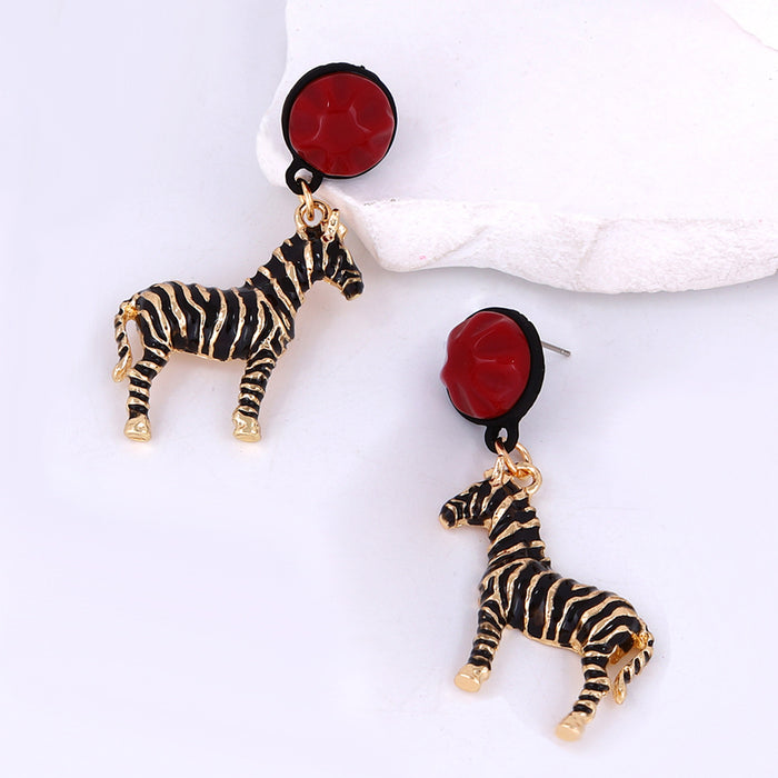 Wholesale Animal-shaped Zebra Pendant Round Earrings Creative Design Sense Women's Jewelry