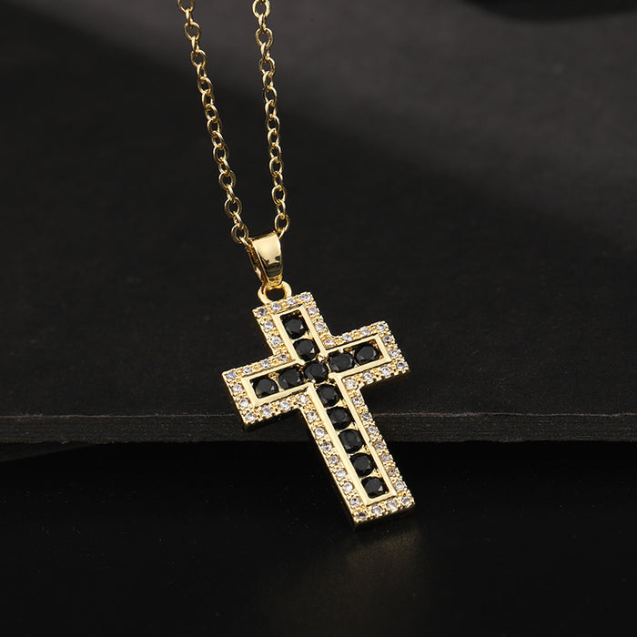 Wholesale Copper Inlaid Zircon Cross Pendant Necklace JDC-NE-ShangY035