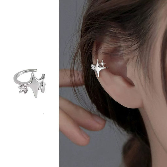 Wholesale Diamond studded four pointed star ear bone clip, niche design, no ear hole, compact and versatile ear clip