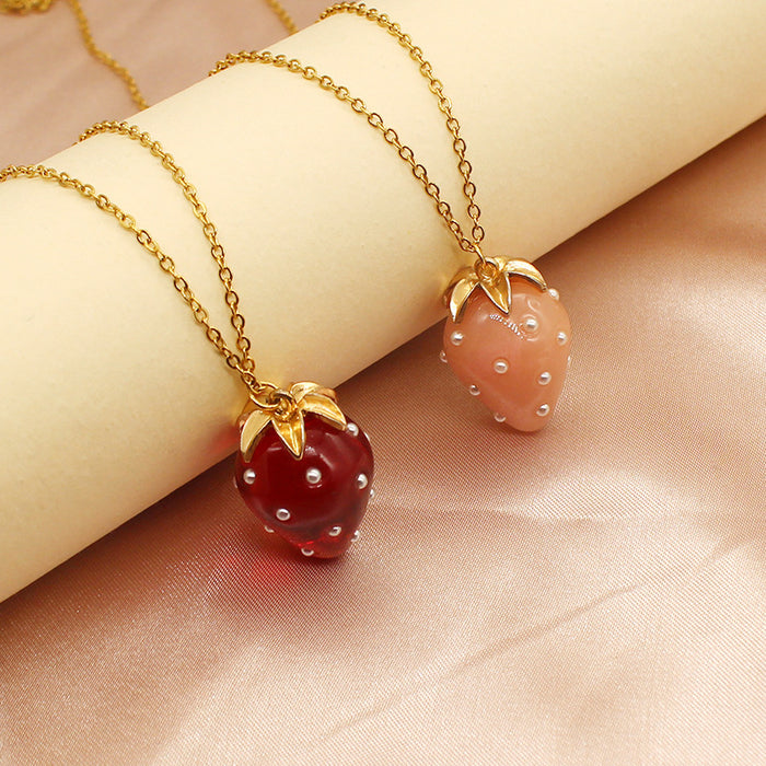 Wholesale Resin Inlaid 3D Strawberry Pendant Necklace JDC-NE-mif002