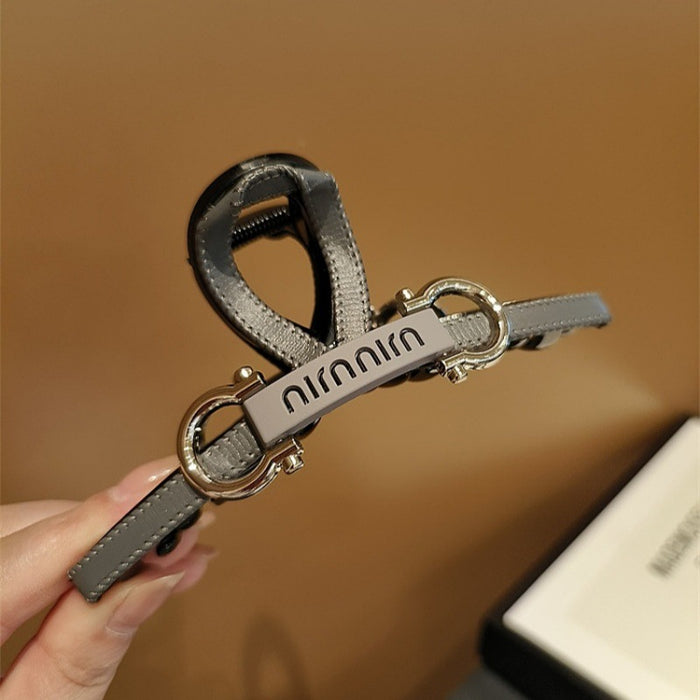 Wholesale Temperament leather high-end grip clip large shark clip new hair clip light luxury fashion back of the head plate hair clip