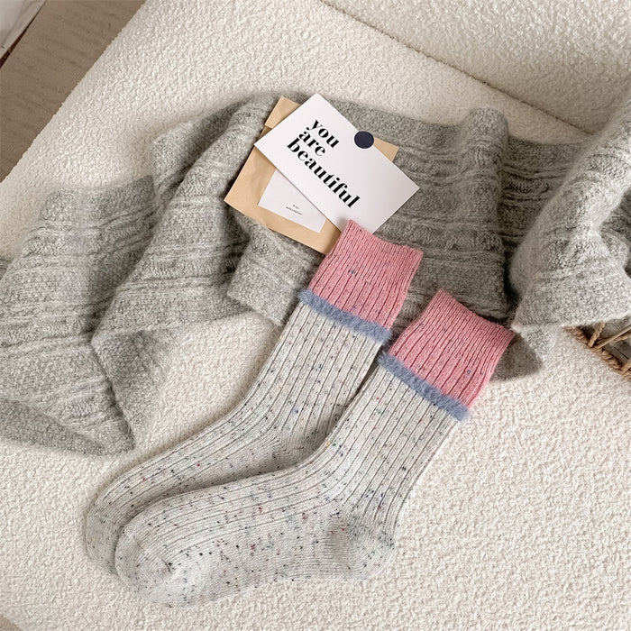 Wholesale Wool striped socks for children, contrasting colors, plush warmth, mid tube pile socks