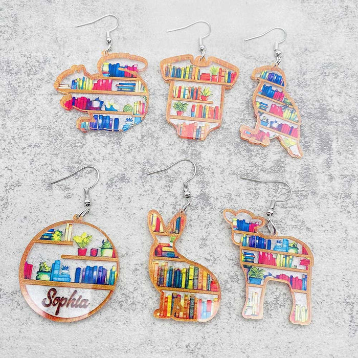 Wholesale Acrylic Teacher' s Day Earrings Rabbit Cat Love Cloud Bookshelf Earrings for Book Lovers