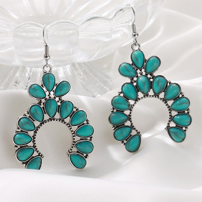 Wholesale vintage personality fan hollow turquoise earrings