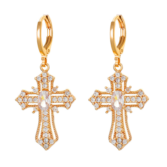 Wholesale Earnail Cross Gold Plated with Zirconia Charm Versatile Light Luxury Earring Accessories