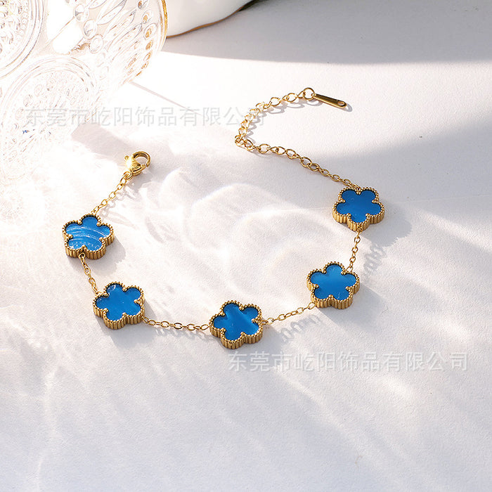 Wholesale Titanium Steel 18k Double Sided Lucky Five Leaf Flower Bracelet JDC-BT-YiYang002