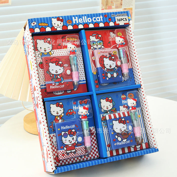 Wholesale Themed Cute PU Cover Snap Notebook With Four Color Pen Set Student Diary Journal