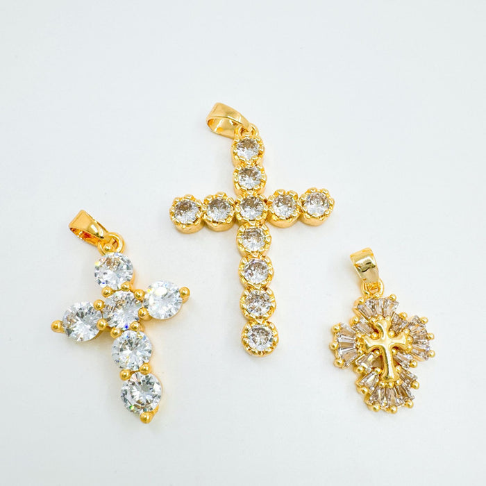 Wholesale Rock Sugar Cross Necklace Gold Plated Copper Fashion Accessory