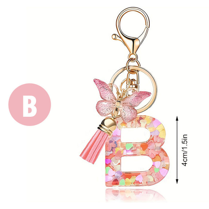 Wholesale Pink Letter Keychain Heart Sequin Butterfly Tassel Keychain Crystal Glue Pendan